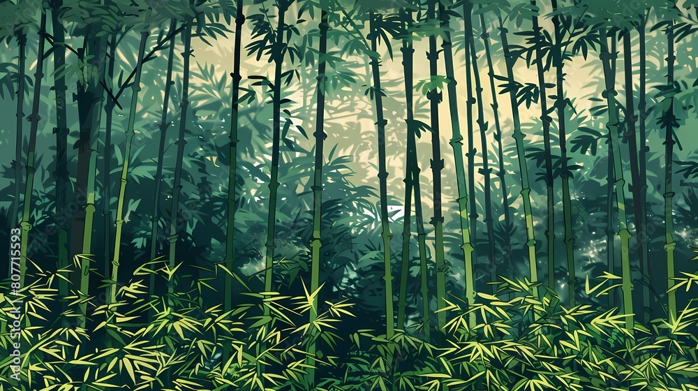 Obraz premium green bamboo forest plants pattern illustration poster background