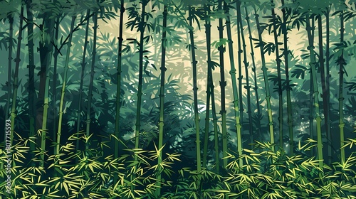 green bamboo forest plants pattern illustration poster background