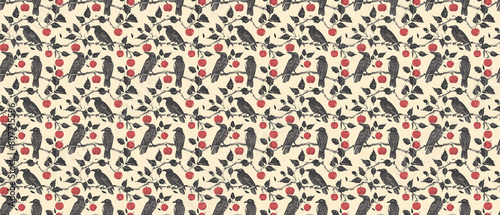 까마귀와 사과나무 모직 패턴