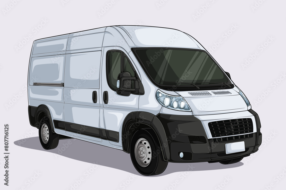 Hand drawn modern white van, suitable for transport or cargo delivery