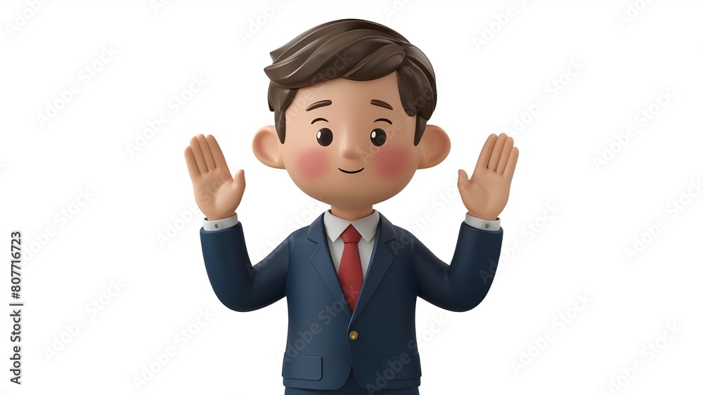 3d cute young businessman character show a gesture of worship.