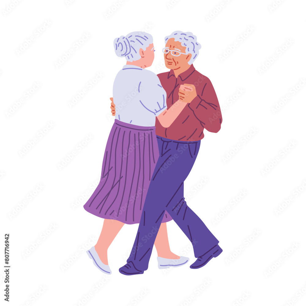 Dancing elderly couple on isolated background. Vector flat illustration. Dancing elderly couple on isolated background. Vector flat illustration.