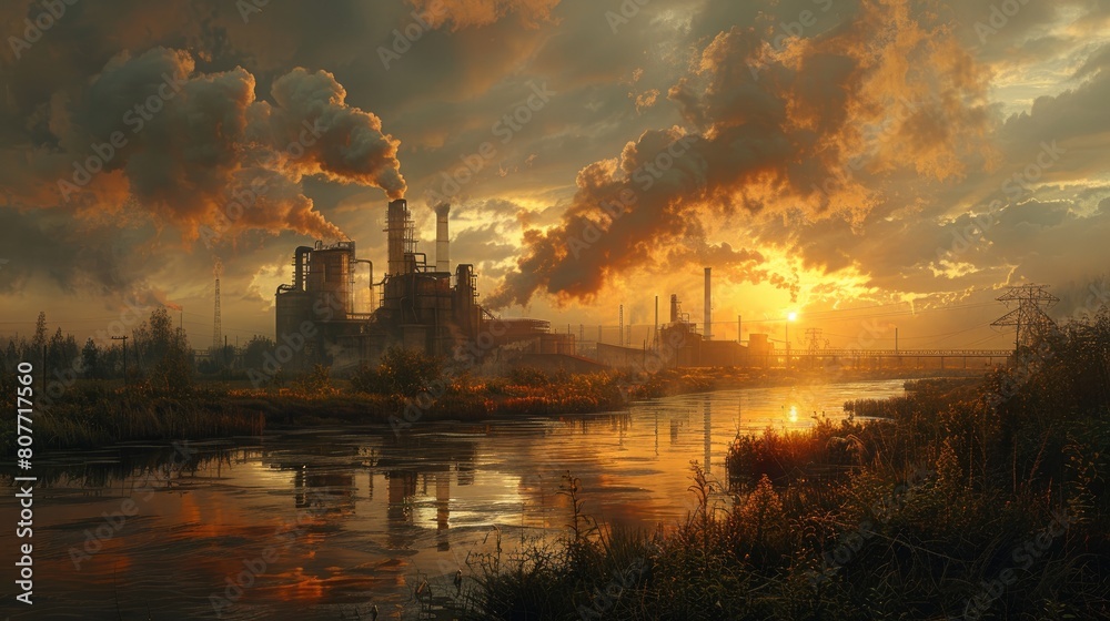 Fototapeta premium smoking factory pollution of nature