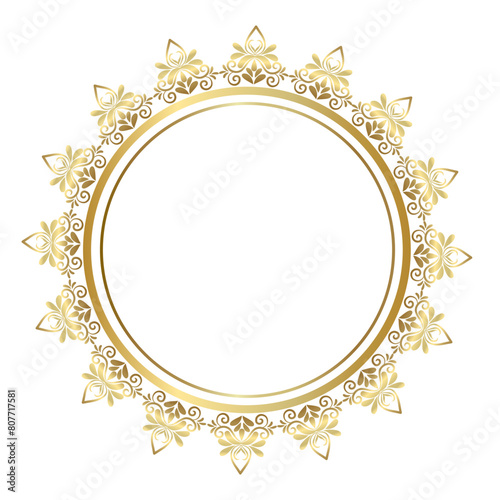 Gold Round Frame. Circular Frame floral ornament. vintage Geometric set with gold pattern. Vector illustration. White background.