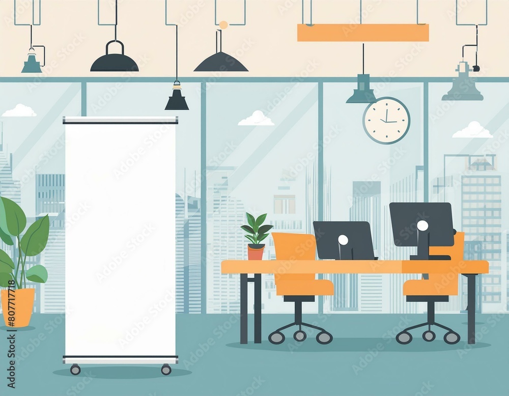 Fototapeta premium Blank roll up banner stand mock up in modern office.