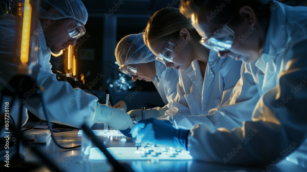 A group of doctors and scientists are working together in the laboratory to create a new vaccine. The scene is focused and serious A group of doctors and scientists are working together in the laboratory to create a new vaccine. The scene is focused and serious