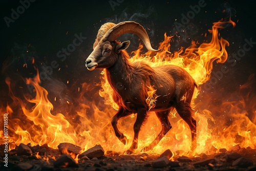 Bighorn sheep  in fire  photo