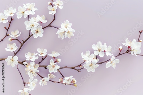 cherry blossoms branches  pattern  branches  white and gray flowers  on solid light purple background  banner with copy space for text --ar 3 2 Job ID  ea6e3fad-0be7-44b1-bc3d-e31eabe2e549