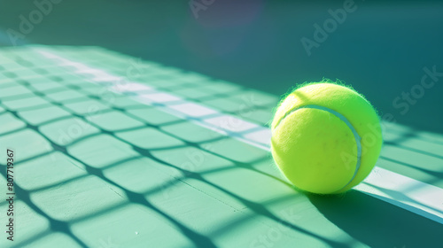 tennisball an der linie mit netz schatten photo