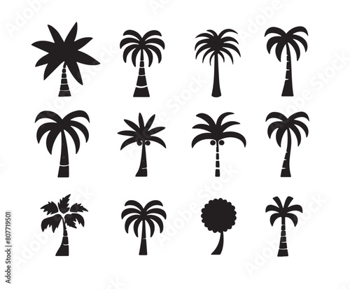 Diverse Silhouetted Palm Trees Set