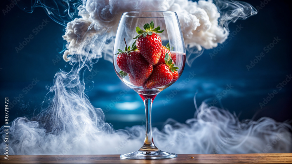 glass in the clouds with strawberries