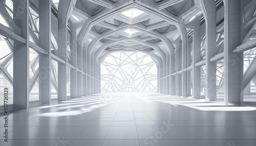 Abstract modern architecture background, empty white open space interior with windows and concrete walls. 3D rendering