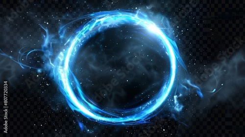 An abstract black hole surrounded by stars shines bright in a cosmic galaxy. An infinity portal surrounded by a nebula.