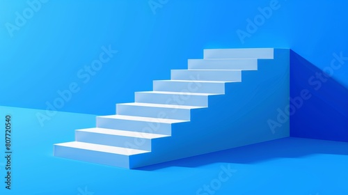 The white isolated 3d modern staircase has a transparent background. Ladder illustration for interior design front view. Stage with step to growth. Modern creative podium construction mockup with