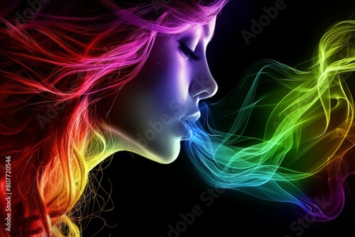 Woman Smoking Rainbow Colored Cigarette