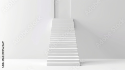 An isolated white 3D modern staircase transparent background. A ladder illustration for interior design. A stage with steps to growth. A modern creative podium construction mockup with shadows.
