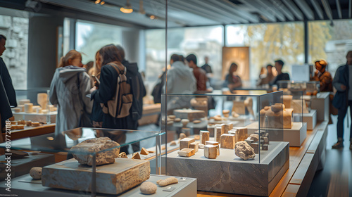 A museum exhibit displaying historical structures, with museum visitors in the background, during an architectural history event