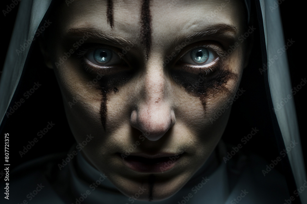 Mysterious religious person nun priest in church robe serious face expression Generative AI illustration Mysterious religious person nun priest in church robe serious face expression Generative AI illustration