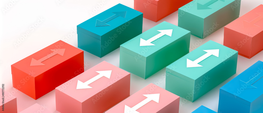 Row of colorful blocks with arrows pointing up and down Row of colorful blocks with arrows pointing up and down