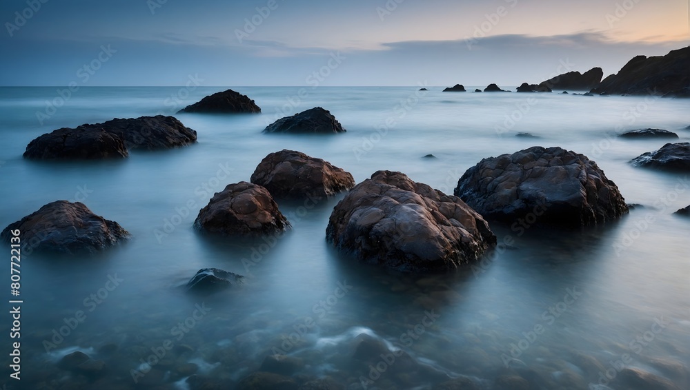 yoga and meditation background,stones in the ocean taken with a long exposure