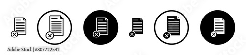 Cancel document line icon set. Remove file line icon. Decline contract paper sign suitable for apps and websites UI designs.