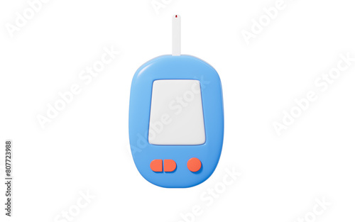 Cartoon glucometer and blood sugar monitoring, medical and health concept, 3d rendering.