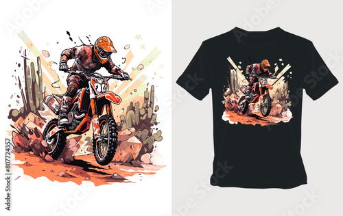 Rugged dirt bike thrill Cartoon vector for bold t-shirt design