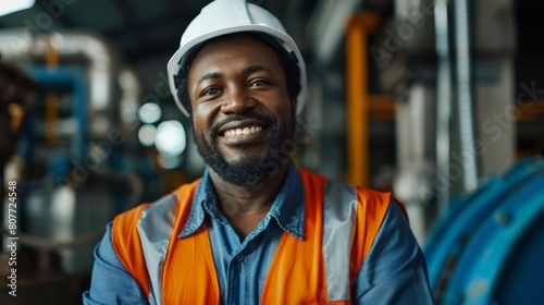 Smiling Industrial Worker in Factory.