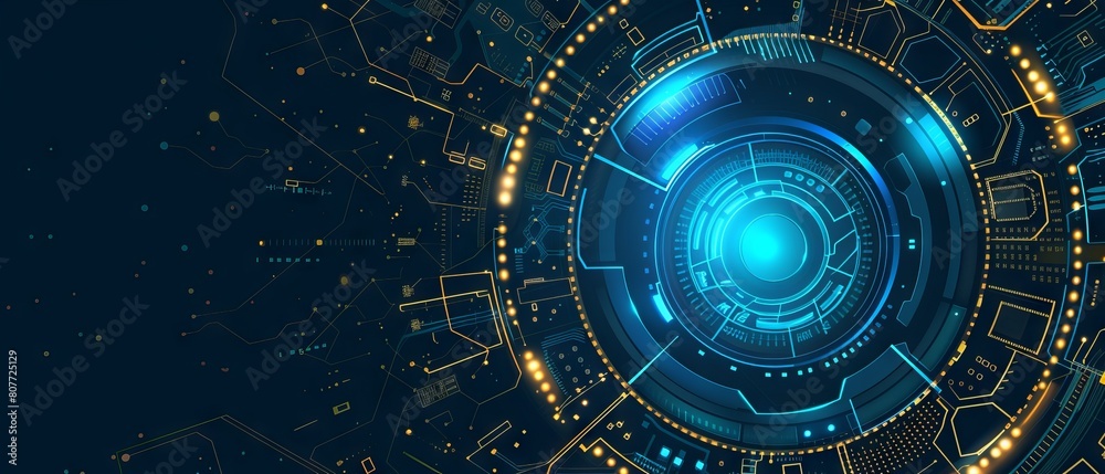 Fototapeta premium Futuristic abstract technology concept: circular high-tech design with integrated circuit board patterns - Vector illustration