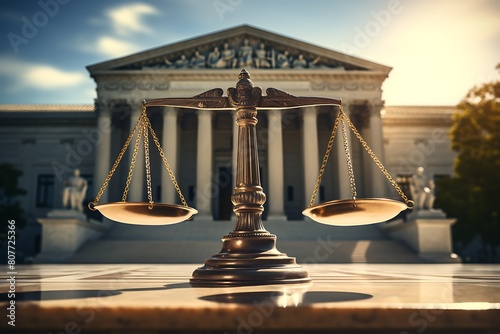 Scales of justice on the background of the United States Supreme Court