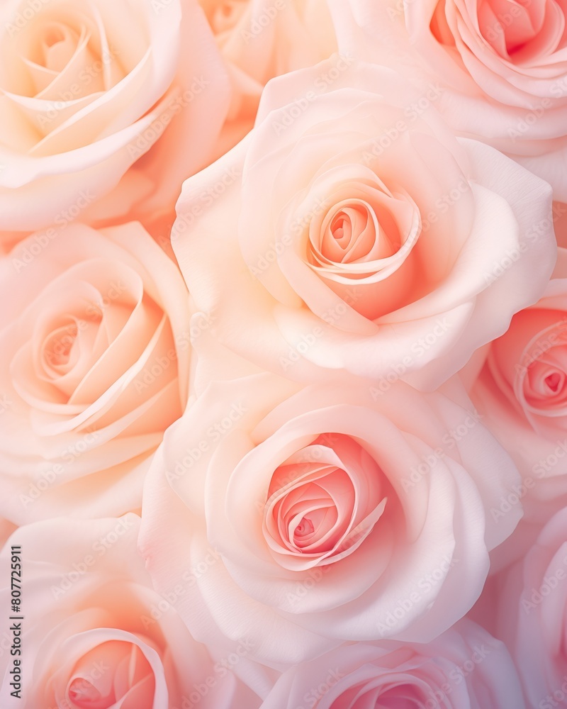 A bouquet of pink roses in different shades with soft focus