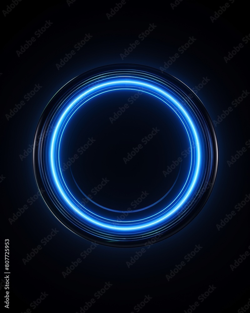 A glowing blue circle on a black background. A glowing blue circle on a black background.