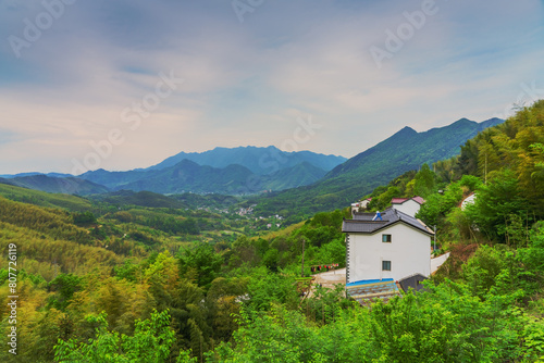 Shooting Beautiful Villages in High Mountain Canyon of Anhui Province, China from the Sky