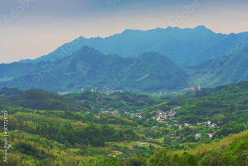 Shooting Beautiful Villages in High Mountain Canyon of Anhui Province, China from the Sky