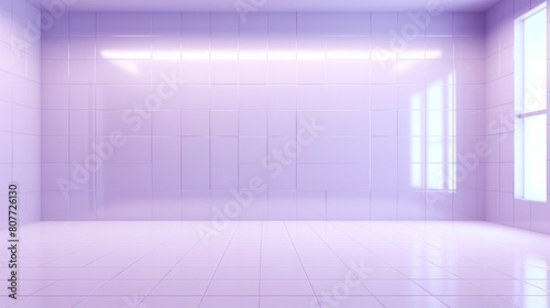 A purple tiled room with a bright light on the wall.