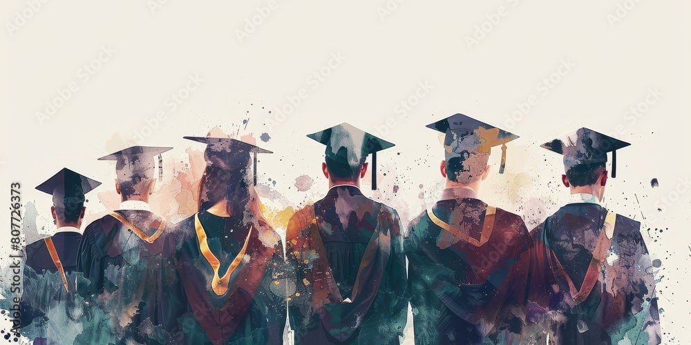 A group of people wearing graduation caps and gowns are standing in a ...