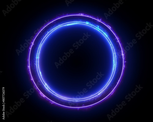 Blue and purple neon circle glowing and shining