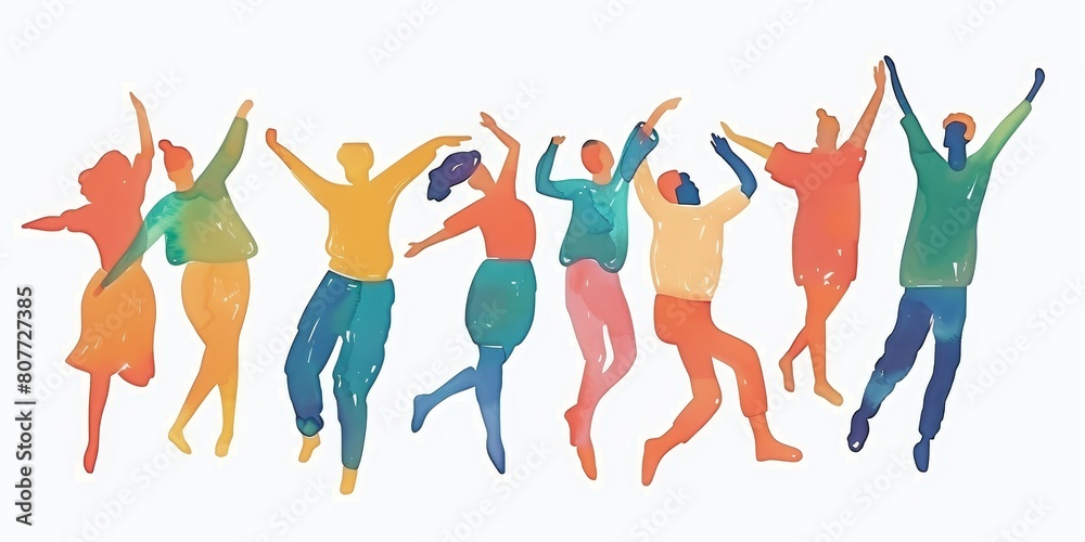 A group of people are dancing and jumping in the air. Concept of joy and happiness A group of people are dancing and jumping in the air. Concept of joy and happiness