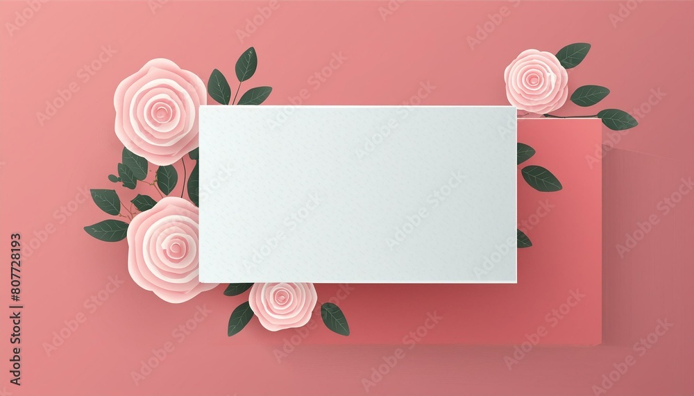 Blank white card isolated on pink pastel color background minimal conceptual 3D rendering