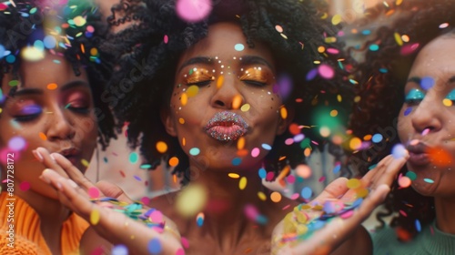 Women Blowing Colorful Confetti