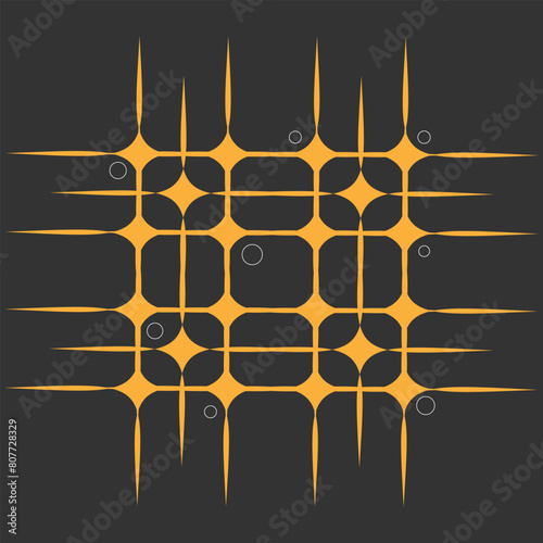 Abstract illustration, yellow squares and stripes pattern, black background