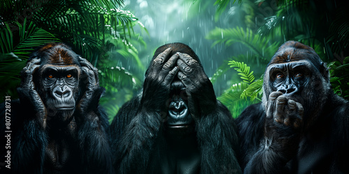 Three Wise Monkeys (Gorillas) - The three wise monkeys are a Japanese pictorial maxim, embodying the proverbial principle 