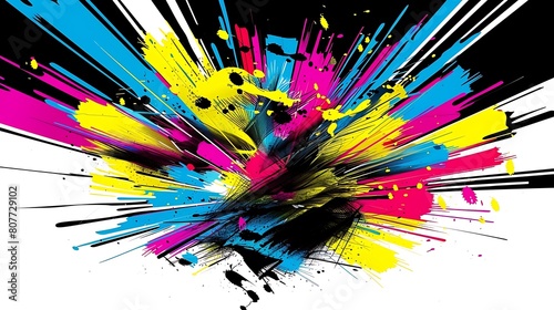  Yllow, and black toner splatters against a white background, symbolizing creativity and the printing process.