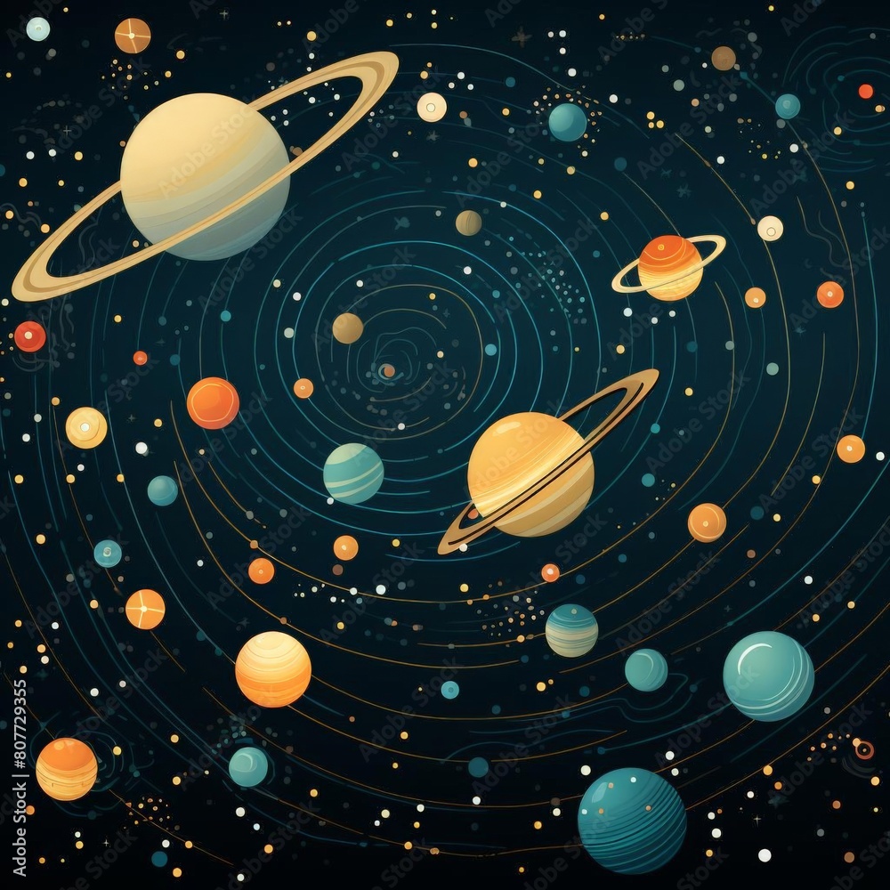 Fototapeta premium There are swirling patterns in the background that add to the mystical aura of the galaxy. The overall tone is fantastical and otherworldly, with bright colors contrasting against the dark backdrop.