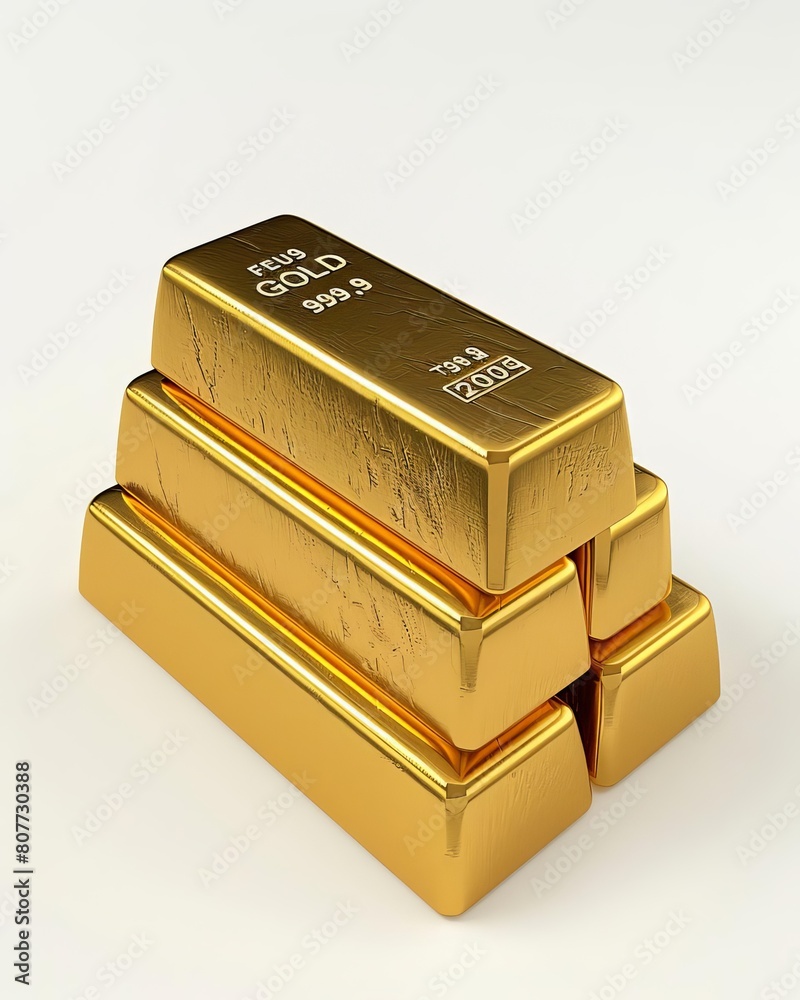 Gold Bars isolated on white 3d render Gold Bars isolated on white 3d render
