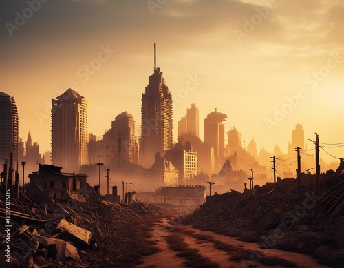 post apocalypse war city. Retro concept.