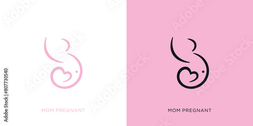 Creative Pregnancy Logo. Woman Carrying Baby or Pregnant with Minimalist Style. Healthcare Mom Logo Icon Symbol Vector Design Inspiration.