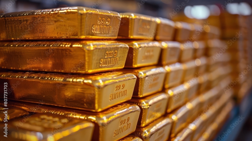 Gold bullion A stack of gold bars of various weights Selective focus Gold bullion A stack of gold bars of various weights Selective focus