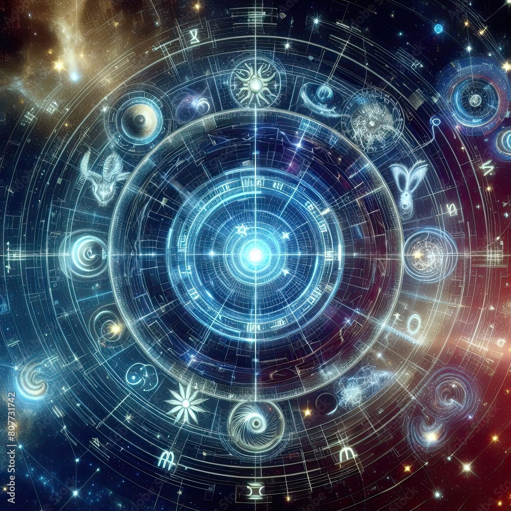 Fototapeta premium Outer space zodiac horoscope astrology symbol background.