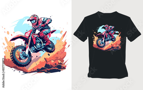 Thrilling dirt bike ride Vibrant cartoon vector for t-shirt design
